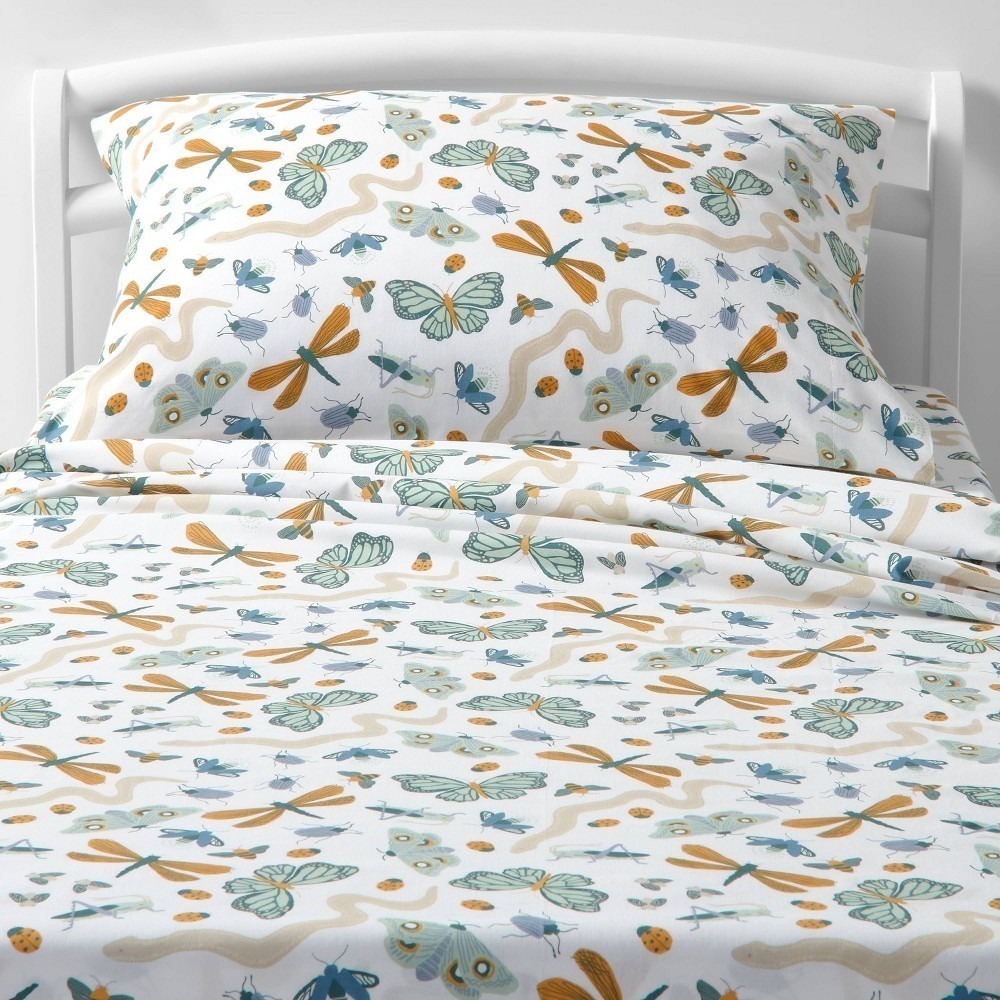 Pillowfort Insect Print Cotton Toddler Sheet Set 3-Piece NWT OEKO-TEX